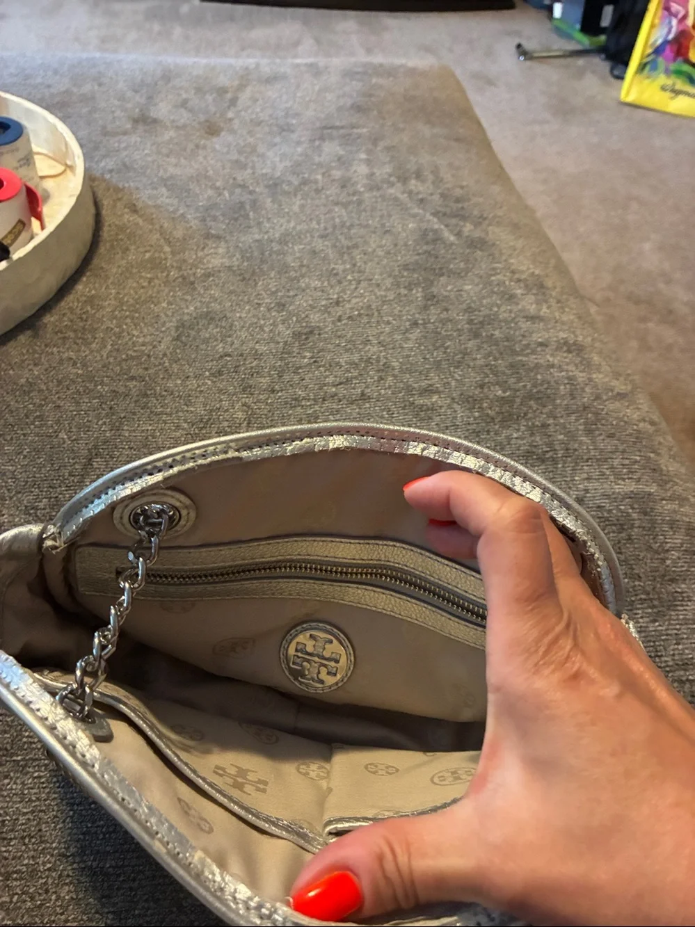 Tory Burch Metallic Pewter Chain-Handle Shoulder Bag - Picture 6 of 8